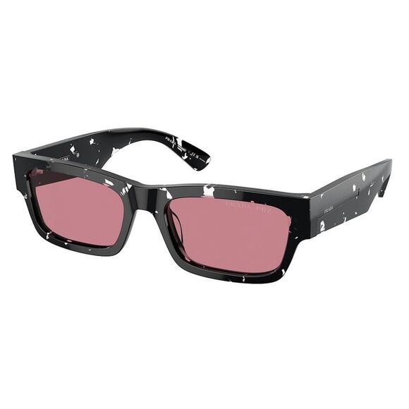 Prada PR A03S 15O70C Black Acetate Rectangle Sunglasses Pink Polarized Lens